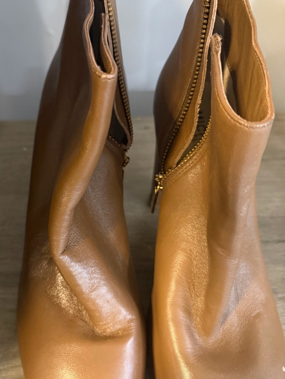 Michael Kors Cognac Leather Ankle Booties with Side Zip